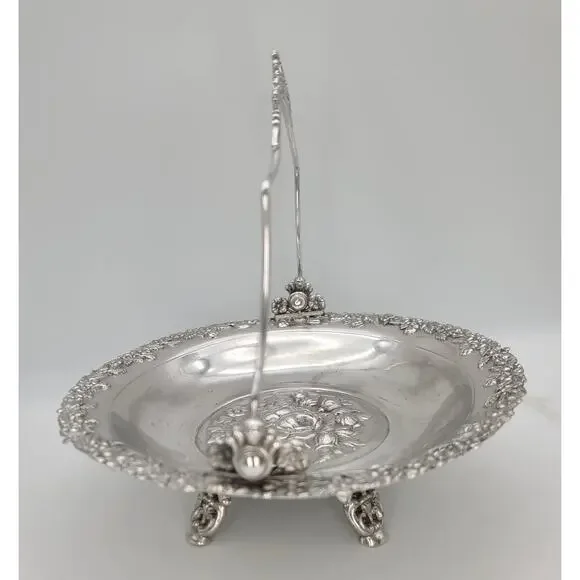 Antique Aurora Silver Plate Repousse 4-Foot Brides Basket Centerpiece 1869-1919 - Picture 6 of 10